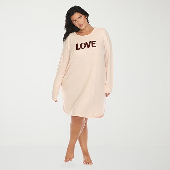 White Mark Womens Plus Long Sleeve Round Neck Nightgown
