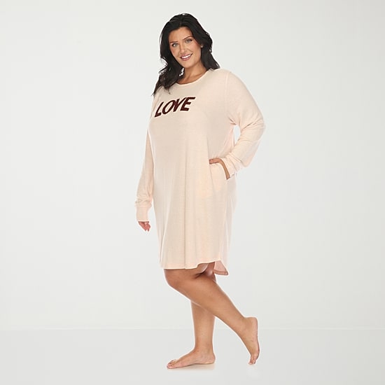 White Mark Womens Plus Long Sleeve Round Neck Nightgown