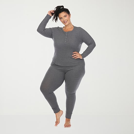 White Mark Womens Long Sleeve 2-pc. Plus Pajama Set