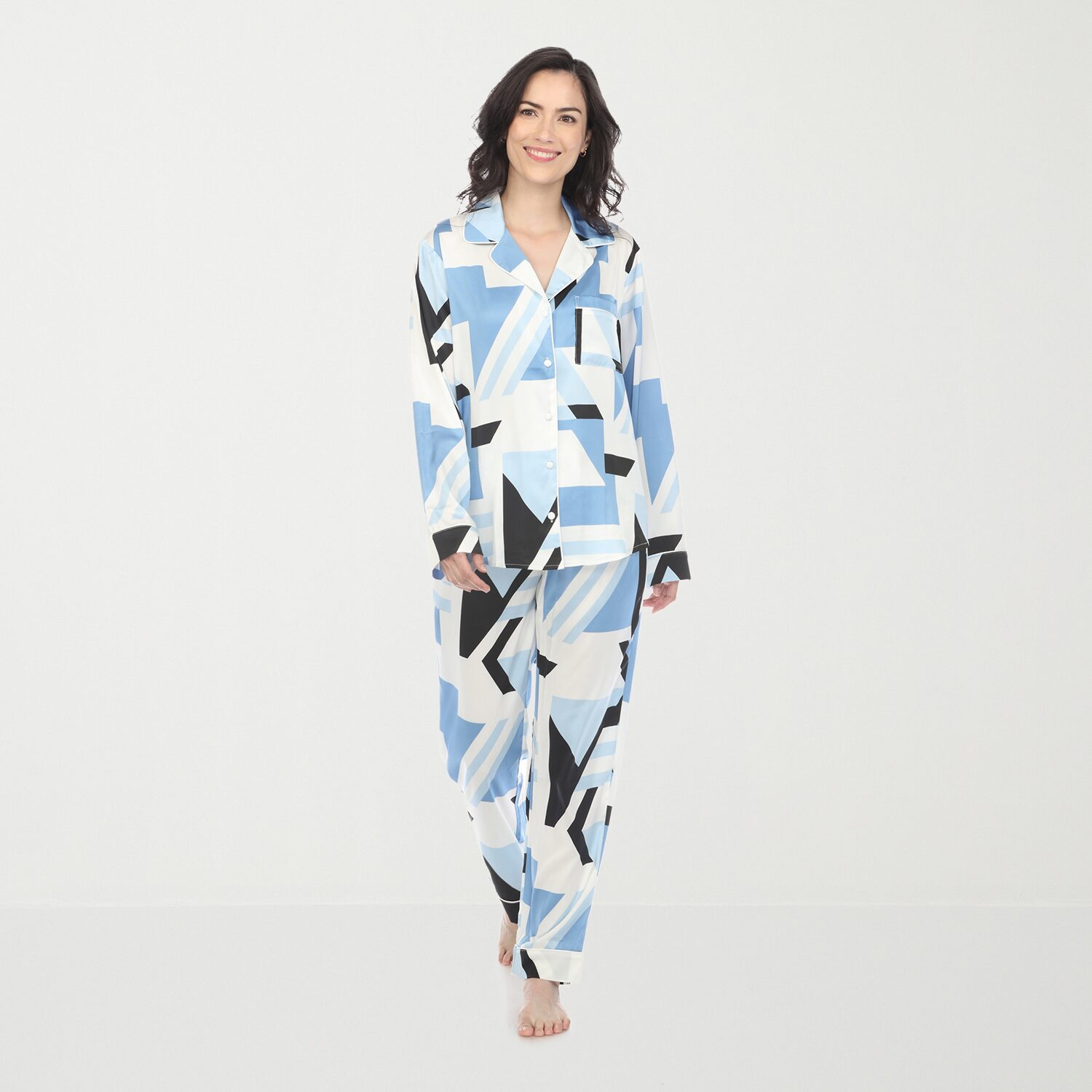 White Mark Womens Satin Long Sleeve 2-pc. Pajama Set