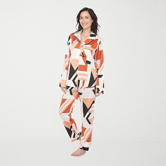 White Mark Womens Satin Long Sleeve 2-pc. Pajama Set