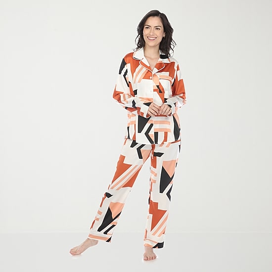 White Mark Womens Satin Long Sleeve 2-pc. Pajama Set