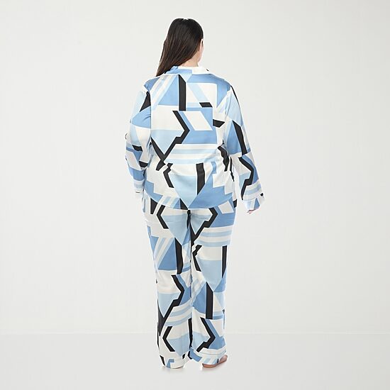 White Mark Womens Satin Long Sleeve 2-pc. Plus Pajama Set