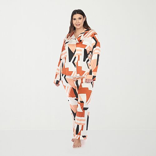 White Mark Womens Satin Long Sleeve 2-pc. Plus Pajama Set, 2x, Orange