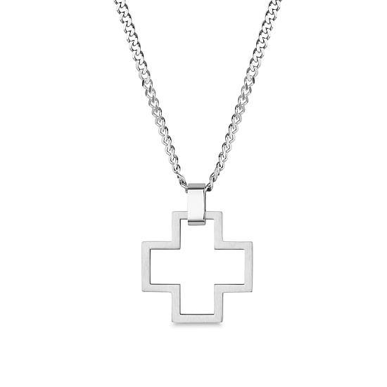 Mens Stainless Steel Cross 24 Inch Pendant Necklace