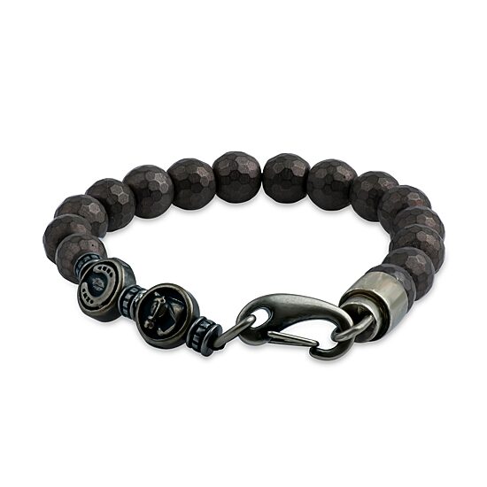 Mens Genuine Brown Hematite Stainless Steel Beaded Bracelet