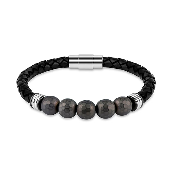 Mens Brown Hematite Stainless Steel Beaded Bracelet