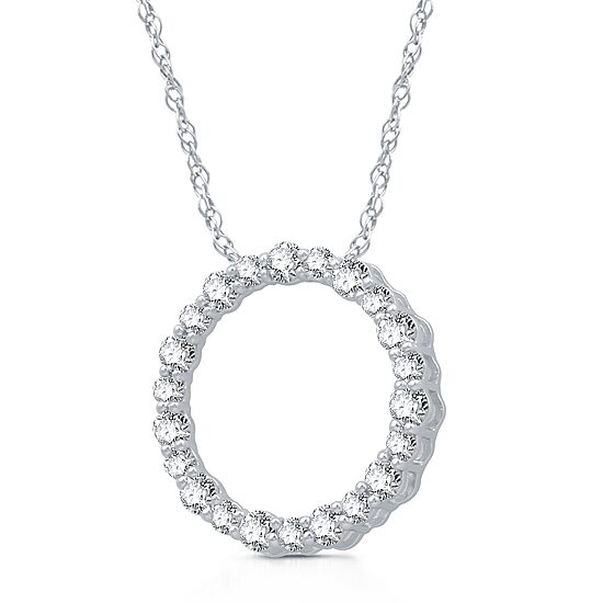 Womens 1 CT. T.W. Natural White Diamond Sterling Silver Circle 18 Inch Pendant Necklace