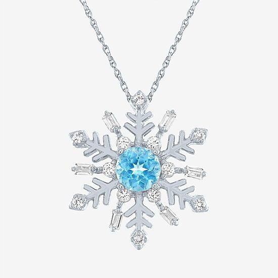 Womens Genuine Blue Topaz Sterling Silver Snowflake 18 Inch Pendant Necklace