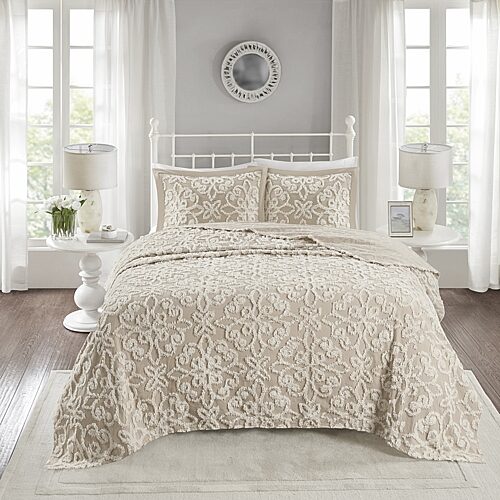 Madison Park Sabrina Tufted Chenille 3-Pc. Bedspread Set, Full/Queen - Taupe