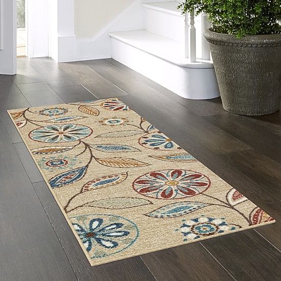 Maples Modern Floral Collection Washable Skid Resistant Indoor Rectangular Runner