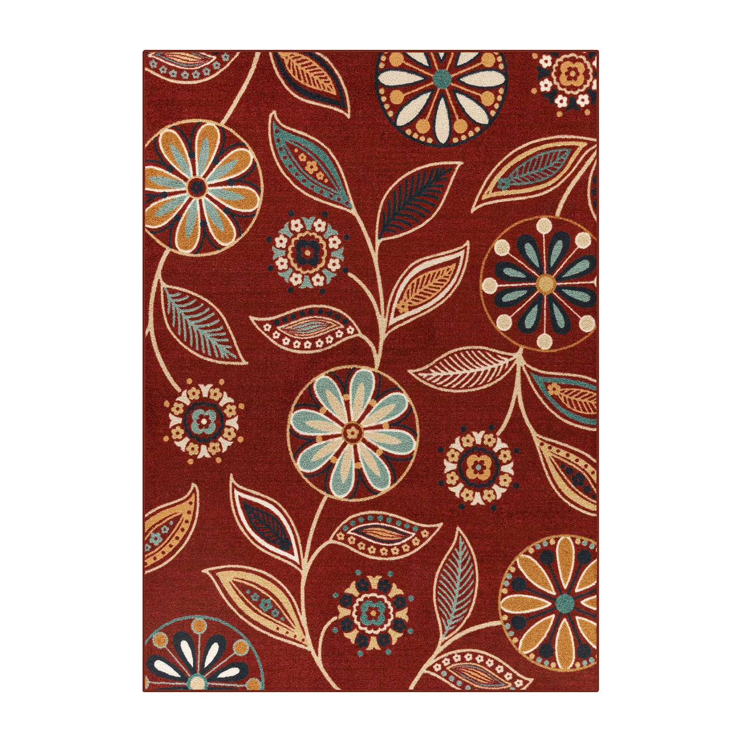 Maples Modern Floral Collection Skid Resistant Indoor Rectangular Area Rug