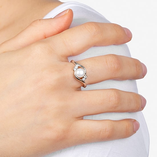 Silver Treasures Cultured Freshwater Pearl Womens White Cubic Zirconia Sterling Silver Delicate Bypass  Promise Ring