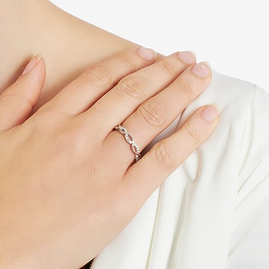 Silver Treasures Womens Cubic Zirconia Sterling Silver Band