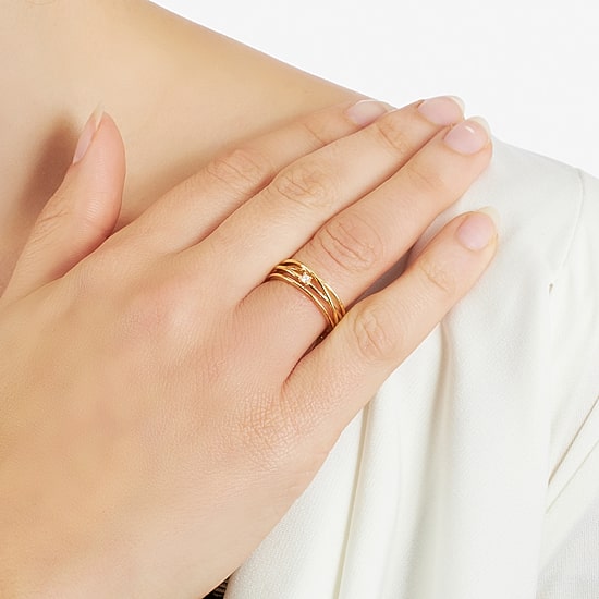 Silver Treasures Womens Cubic Zirconia 24K Gold Over Silver Round Crossover Band