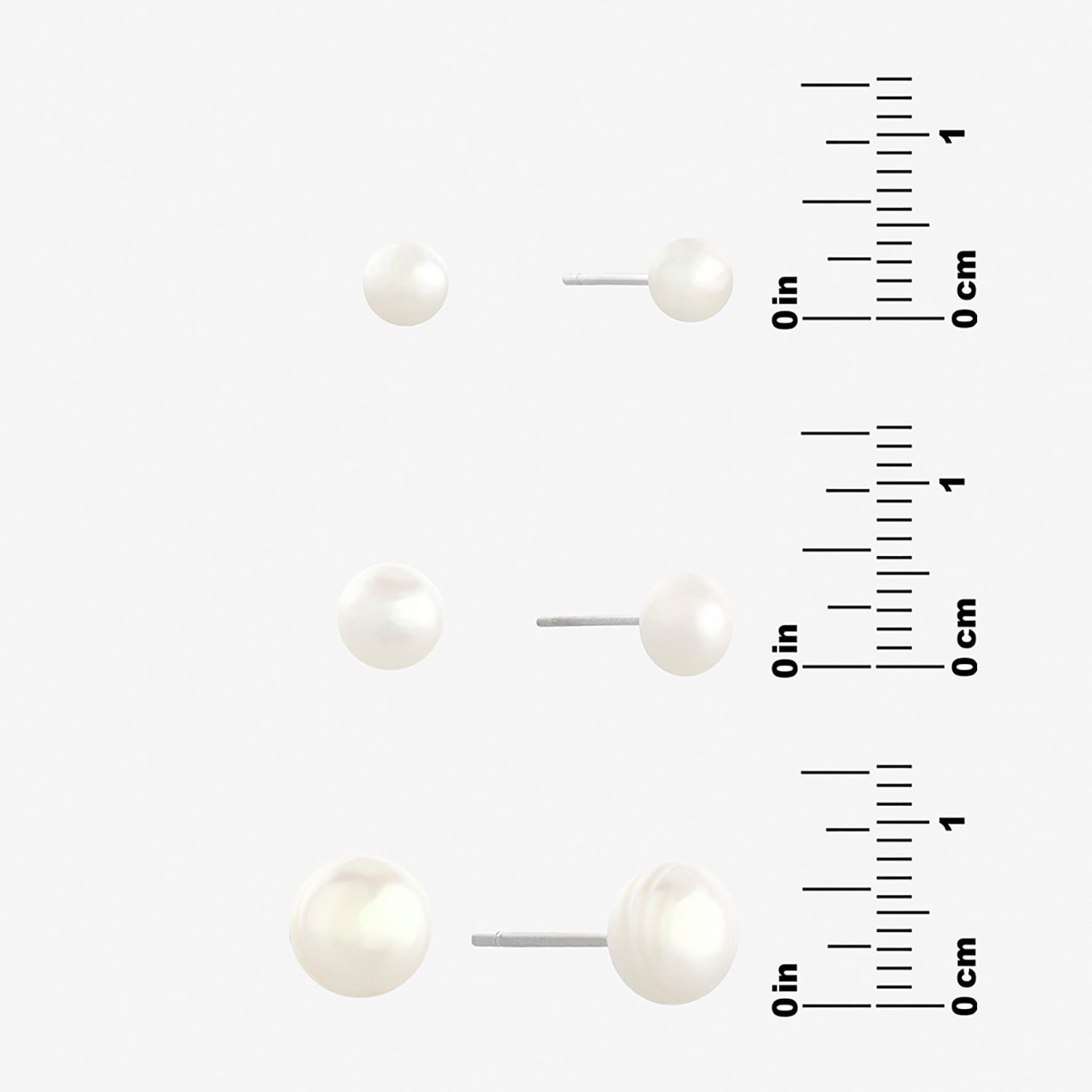 Silver Treasures Womens White Cultured Freshwater Pearl Sterling Silver Ball 3 Pair Earring Set