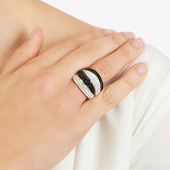 Sparkle Allure Womens Black Crystal Pure Silver Over Brass Dome Cocktail Ring