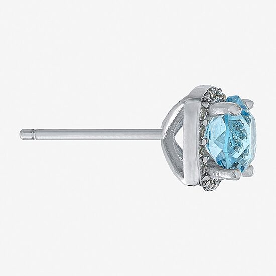 Silver Treasures Blue Crystal Halo Sterling Silver Stud Earrings
