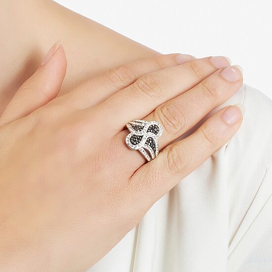 Sparkle Allure Womens Black Crystal Pure Silver Over Brass Cocktail Ring