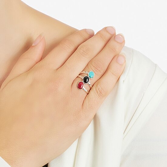 Sparkle Allure Simulated Red Jasper Simulated Turquoise Sodalite Pure Silver Over Brass Cocktail Ring