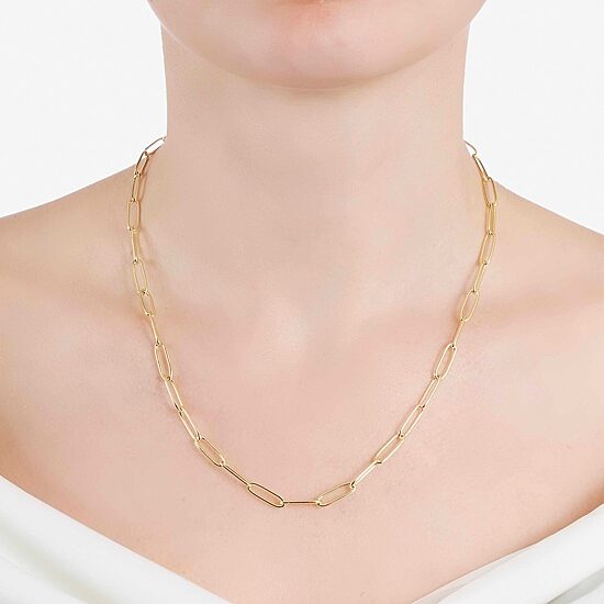 Silver Reflections 24K Gold Over Brass Paperclip Chain Necklace