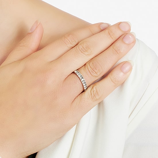 Silver Treasures Womens Crystal Sterling Silver Band