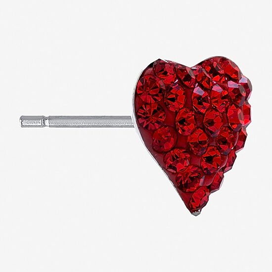 Silver Treasures Red Crystal Sterling Silver 10mm Heart Stud Earrings