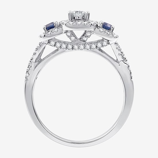 I Said Yes (H-I / I1) Womens 5/8 CT. T.W. Lab Grown White Diamond Sterling Silver Cushion Side Stone Halo Engagement Ring
