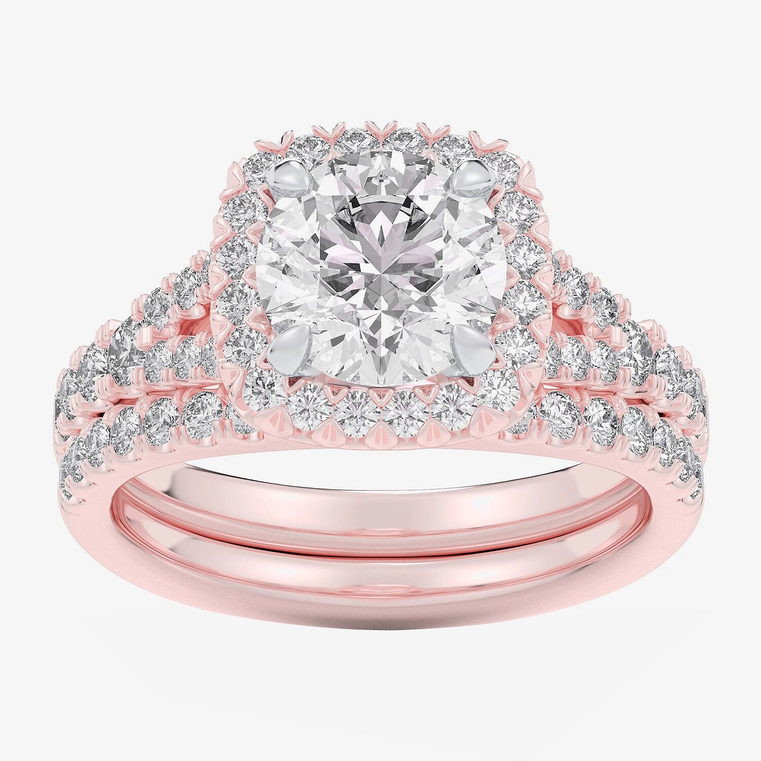 G-H / Si1-Si2) Womens / CT. T.W. Lab Grown White Diamond 14K Gold Round Side Stone Halo Bridal Set