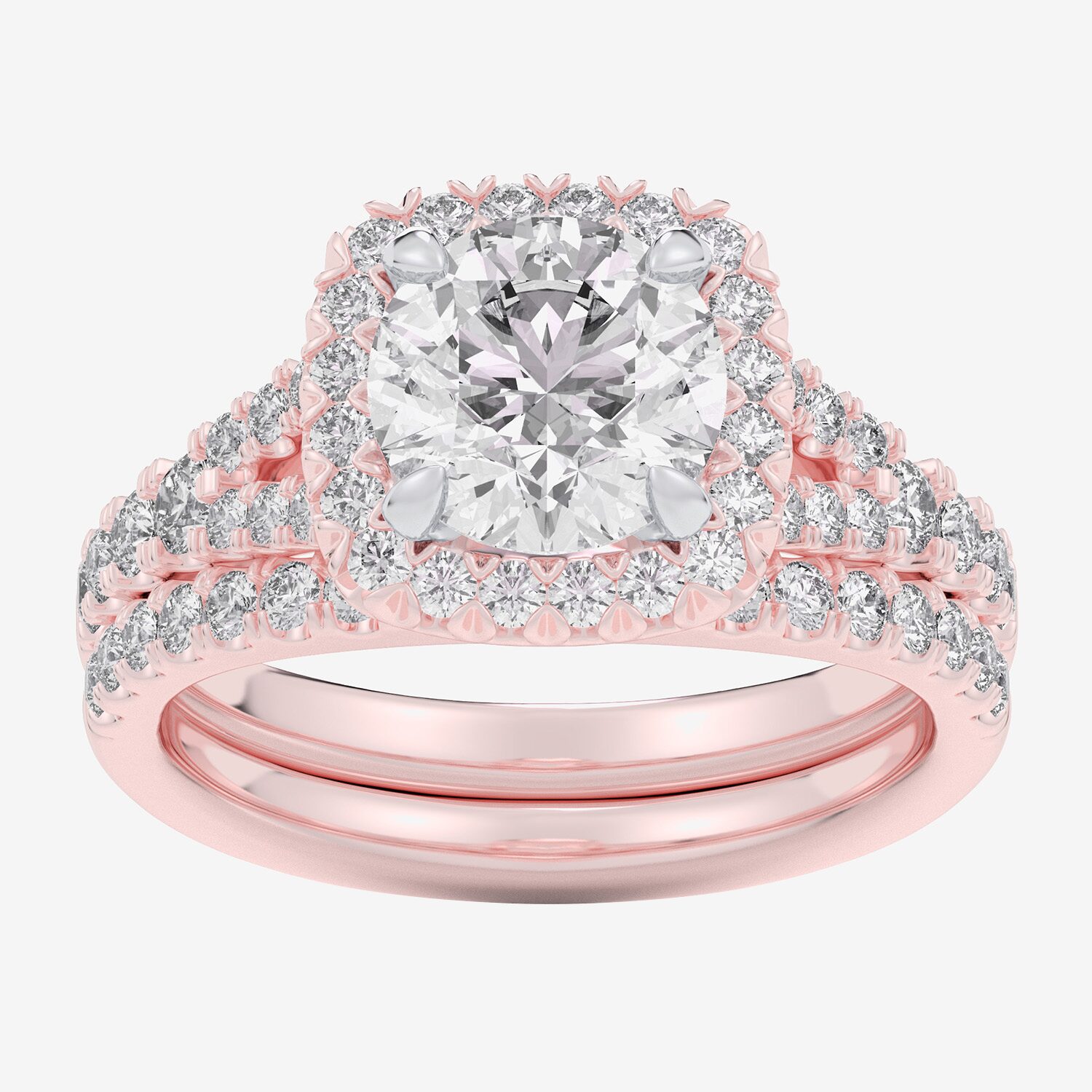 G-H / Si1-Si2) Womens CT. T.W. Lab Grown White Diamond 14K Gold Round Side Stone Halo Bridal Set