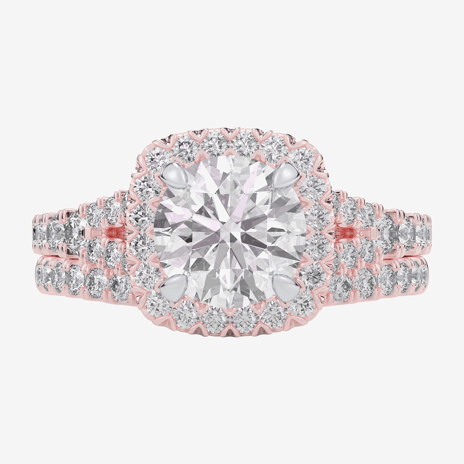 G-H / Si1-Si2) Womens CT. T.W. Lab Grown White Diamond 14K Gold Round Side Stone Halo Bridal Set