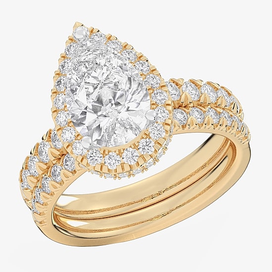 (G-H / Si1-Si2) Womens 4 1/4 CT. T.W. Lab Grown White Diamond 14K Gold Pear Side Stone Halo Bridal Set