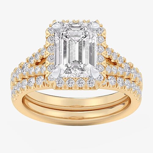 (G-H / Si1-Si2) Womens 1 5/8 CT. T.W. Lab Grown White Diamond 14K Gold Side Stone Halo Bridal Set, 9, Yellow