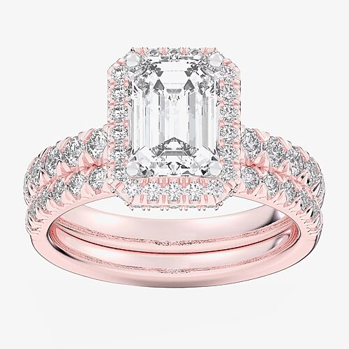 (G-H / Si1-Si2) Womens 3 CT. T.W. Lab Grown White Diamond 14K Gold Side Stone Halo Bridal Set, 8, Rose
