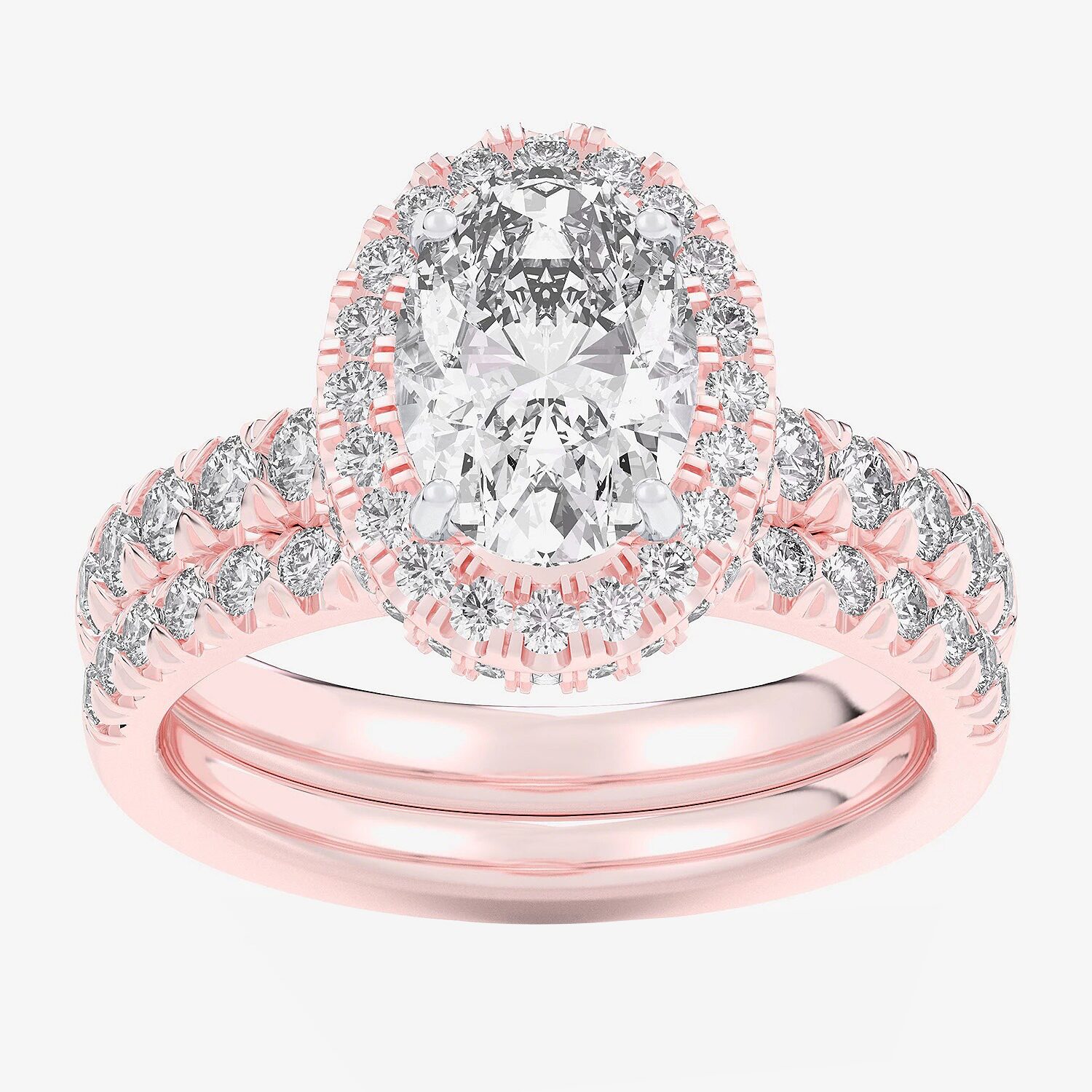 G-H / Si1-Si2) Womens / CT. T.W. Lab Grown White Diamond 14K Gold Oval Side Stone Halo Bridal Set