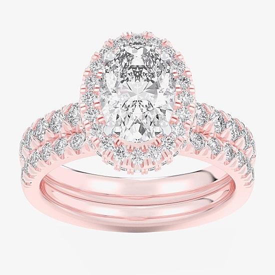 (G-H / Si1-Si2) Womens 1 5/8 CT. T.W. Lab Grown White Diamond 14K Gold Oval Side Stone Halo Bridal Set