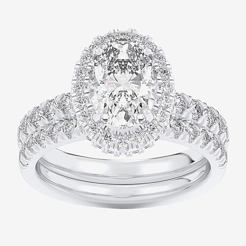 (G-H / Si1-Si2) Womens 3 CT. T.W. Lab Grown White Diamond 14K Gold Oval Side Stone Halo Bridal Set, 8, White