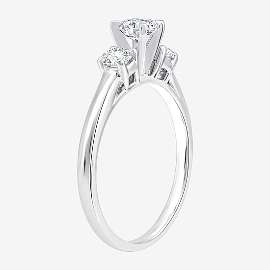 (H-I / Si2-I1) Womens 3/4 CT. T.W. Lab Grown White Diamond 10K Gold Round 3-Stone Engagement Ring