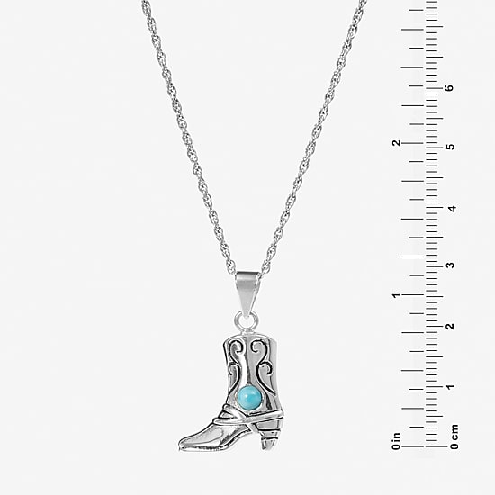 Womens Enhanced Blue Turquoise Sterling Silver 18 Inch Pendant Necklace