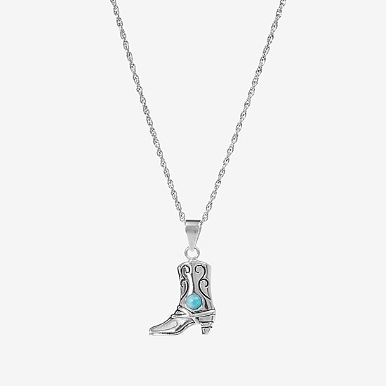 Womens Enhanced Blue Turquoise Sterling Silver 18 Inch Pendant Necklace