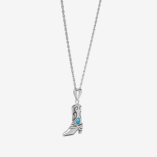 Womens Enhanced Blue Turquoise Sterling Silver 18 Inch Pendant Necklace
