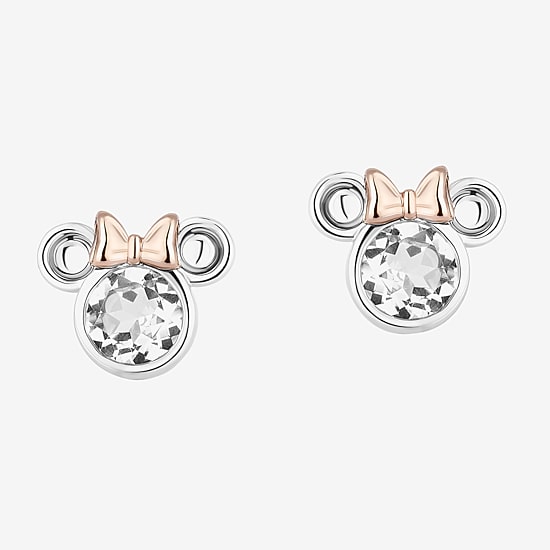 Disney Jewels Collection Natural White Diamond 14K Two Tone Gold Over Silver Sterling Silver 12.1mm Minnie Mouse Stud Earrings