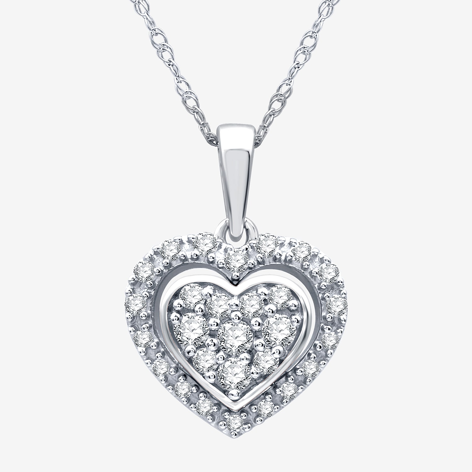 Womens 1/4 CT. T.W. Lab Grown White Diamond Sterling Silver Heart 18 Inch Pendant Necklace