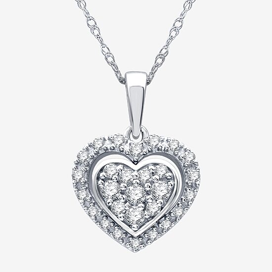 Womens 1/4 CT. T.W. Lab Grown White Diamond Sterling Silver Heart 18 Inch Pendant Necklace