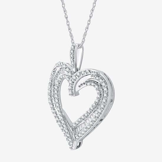 Womens 1 1/2 CT. T.W. Lab Grown White Diamond Sterling Silver Heart 18 Inch Pendant Necklace