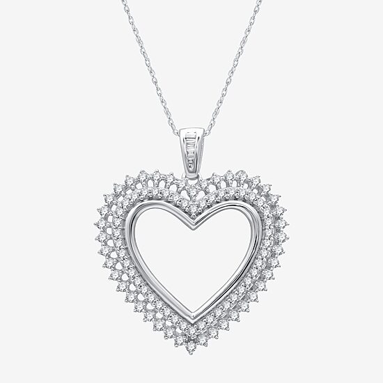 Womens 1 CT. T.W. Lab Grown White Diamond Sterling Silver Heart 18 Inch Pendant Necklace