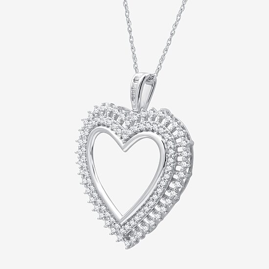Womens 1 CT. T.W. Lab Grown White Diamond Sterling Silver Heart 18 Inch Pendant Necklace