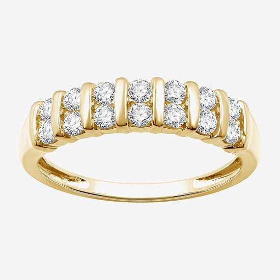 Sterling Silver Womens 1/2 CT. T.W. Lab Grown White Diamond 14K Gold Over Silver Sterling Silver Band