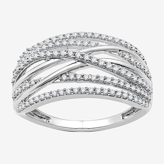 Womens 1/2 CT. T.W. Lab Grown White Diamond Sterling Silver Crossover Band