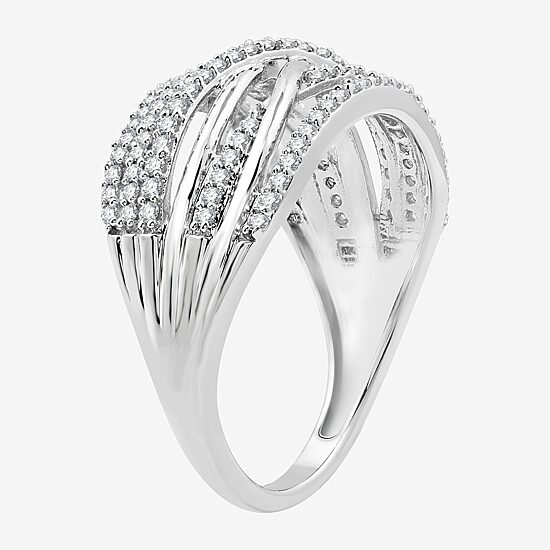 Womens 1/2 CT. T.W. Lab Grown White Diamond Sterling Silver Crossover Band